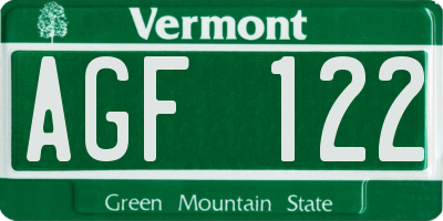 VT license plate AGF122