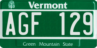 VT license plate AGF129