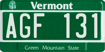 VT license plate AGF131