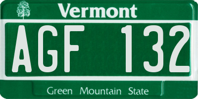 VT license plate AGF132
