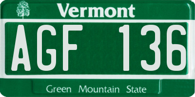VT license plate AGF136