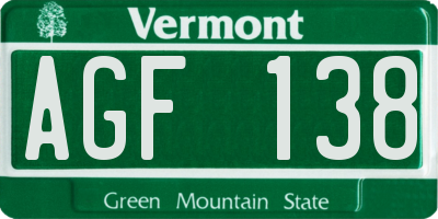 VT license plate AGF138