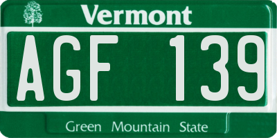 VT license plate AGF139