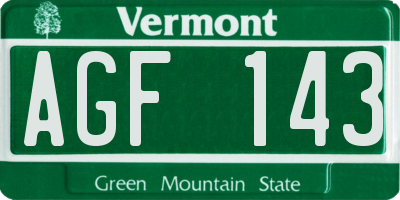 VT license plate AGF143