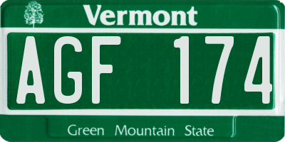 VT license plate AGF174