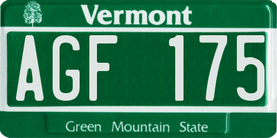 VT license plate AGF175