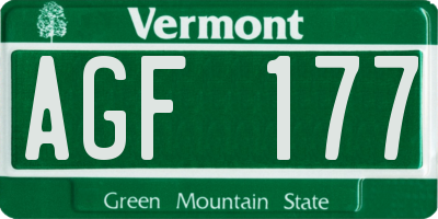 VT license plate AGF177