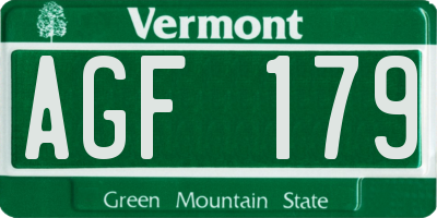 VT license plate AGF179