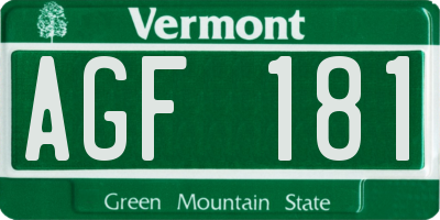 VT license plate AGF181