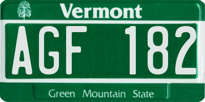 VT license plate AGF182
