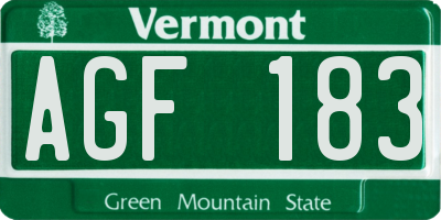 VT license plate AGF183