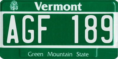 VT license plate AGF189
