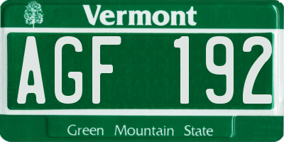 VT license plate AGF192