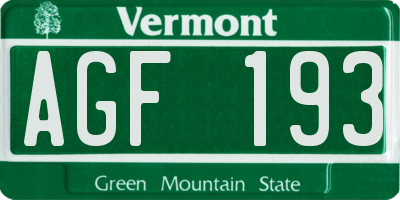 VT license plate AGF193