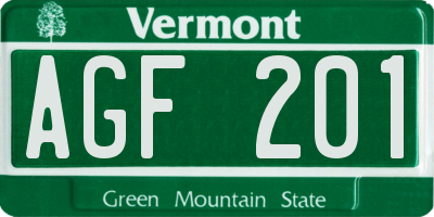VT license plate AGF201