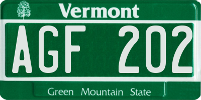 VT license plate AGF202