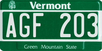 VT license plate AGF203