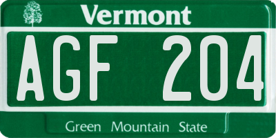 VT license plate AGF204