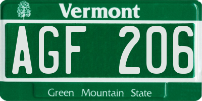 VT license plate AGF206