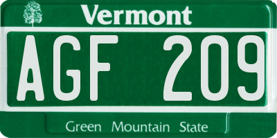 VT license plate AGF209