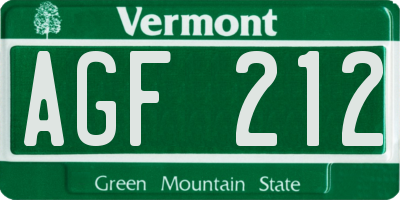 VT license plate AGF212