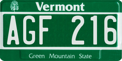 VT license plate AGF216