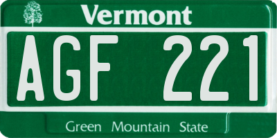 VT license plate AGF221