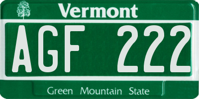 VT license plate AGF222