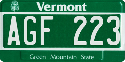 VT license plate AGF223