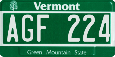 VT license plate AGF224