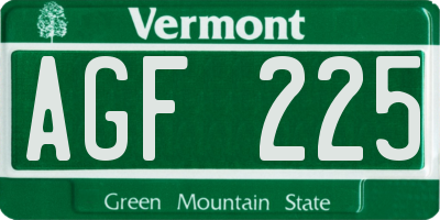 VT license plate AGF225