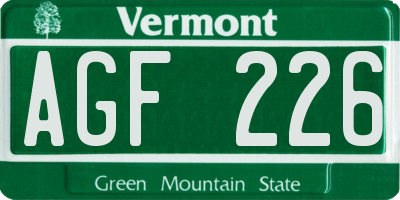 VT license plate AGF226