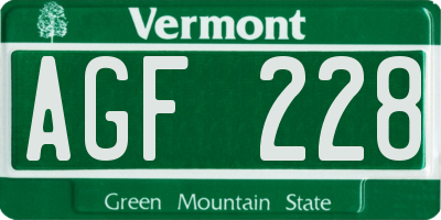 VT license plate AGF228
