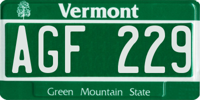 VT license plate AGF229