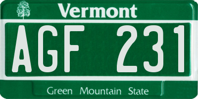 VT license plate AGF231