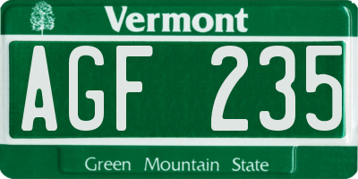 VT license plate AGF235