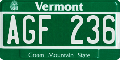 VT license plate AGF236