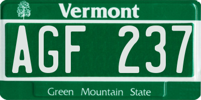 VT license plate AGF237