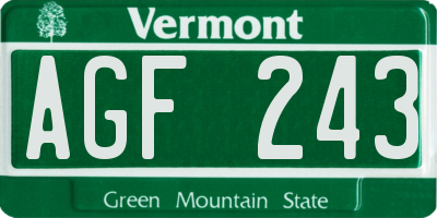VT license plate AGF243