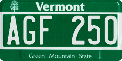 VT license plate AGF250