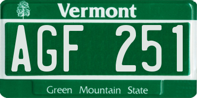 VT license plate AGF251