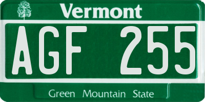 VT license plate AGF255