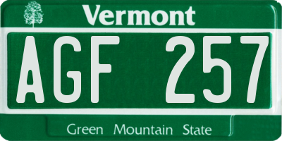 VT license plate AGF257