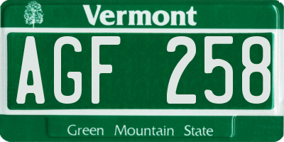 VT license plate AGF258