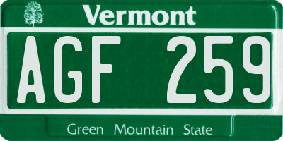 VT license plate AGF259