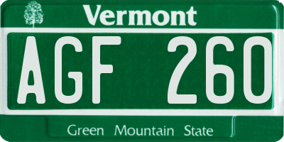 VT license plate AGF260