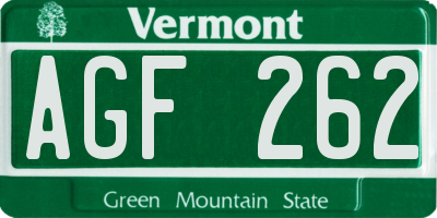 VT license plate AGF262