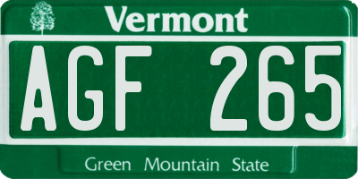 VT license plate AGF265