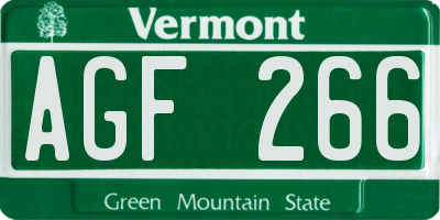 VT license plate AGF266