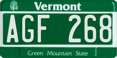 VT license plate AGF268